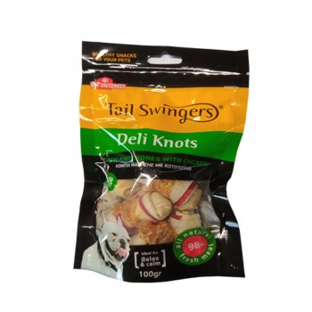 Tailswingers DELI KNOTS- RED RAWHIDE WITH CHICKEN 100 gr