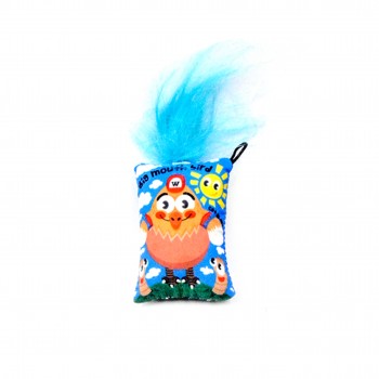 BIG MOUTH HAIRY BIRD BLUE 3D CAT TOY WITH SILVERVINE 9X6X3CM