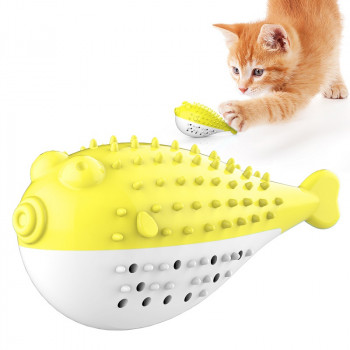 PUFFERFISH CAT TOOTH BRUSH YELLOW      120 X 50 X 60mm