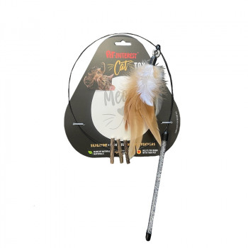 CAT TOY DANCER STICK with SILVERVINE & FEATHERS