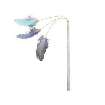 CAT TOY TEASER STICK w FEATHERS