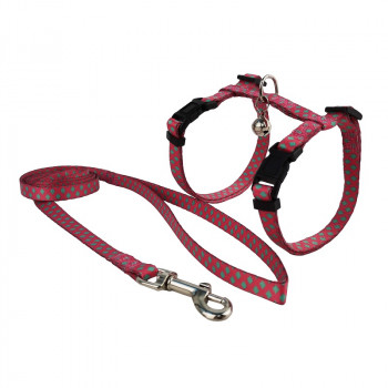 CAT HARNESS WITH LEASH PLAID FUCHSIA SMALL