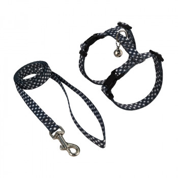 CAT HARNESS WITH LEASH PLAID GREY SMALL
