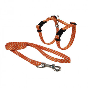 CAT HARNESS WITH LEASH PLAID ORANGE SMALL