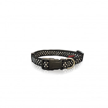 DOG COLLAR DOTS- BLACK L  2.5 X 47-70CM