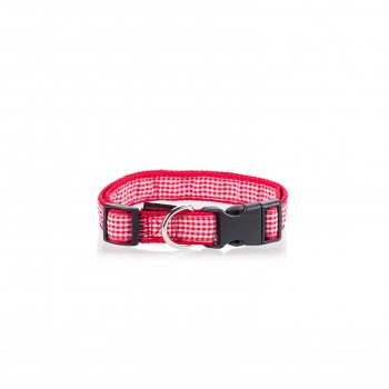 DOG COLLAR CHECK RED S 1.5 x 22-40CM