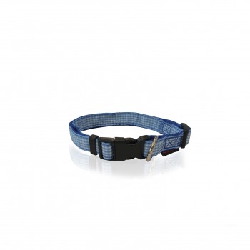 DOG COLLAR CHECK BLUE M   2 x 32-50CM