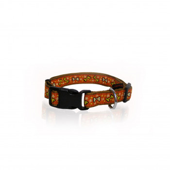 DOG COLLAR CUTE BONES ORANGE M 2 X 32-50 CM