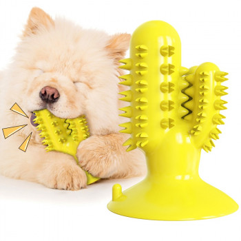 SQUEAKER CACTUS DOG TOOTHBRUSH YELLOW 92x92x128 mm