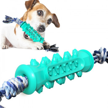 SOFT JAGGED PET TOOTH TOY W ROPE LAKE BLUE 420 X 50mm