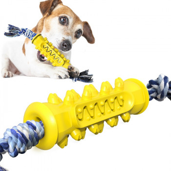 SOFT JAGGED PET TOOTH TOY W ROPE YELLOW 420X50mm