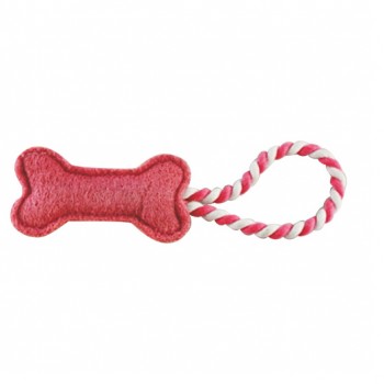 Loofah PUPPY TOY bone w rope 12cm